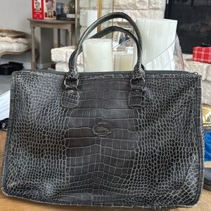 Longchamp dark gray Croc-Embossed Tote